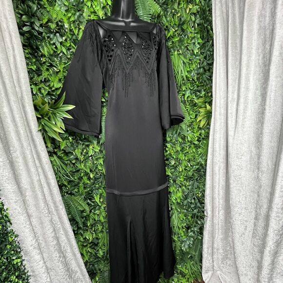 BCBGMAXAZRIA Dress Women Small Black Beaded Gown Boho Whimsigoth $428 NWT 1901 - Picture 10 of 12